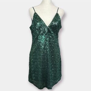 Xtraordinary Green Sequin Short Sleeveless Party Dress Formal Size Medium